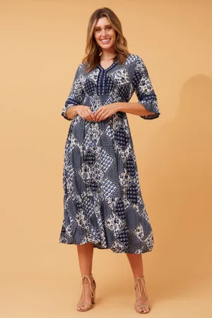 GILMA PATCHWORK BOHO MIDI DRESS