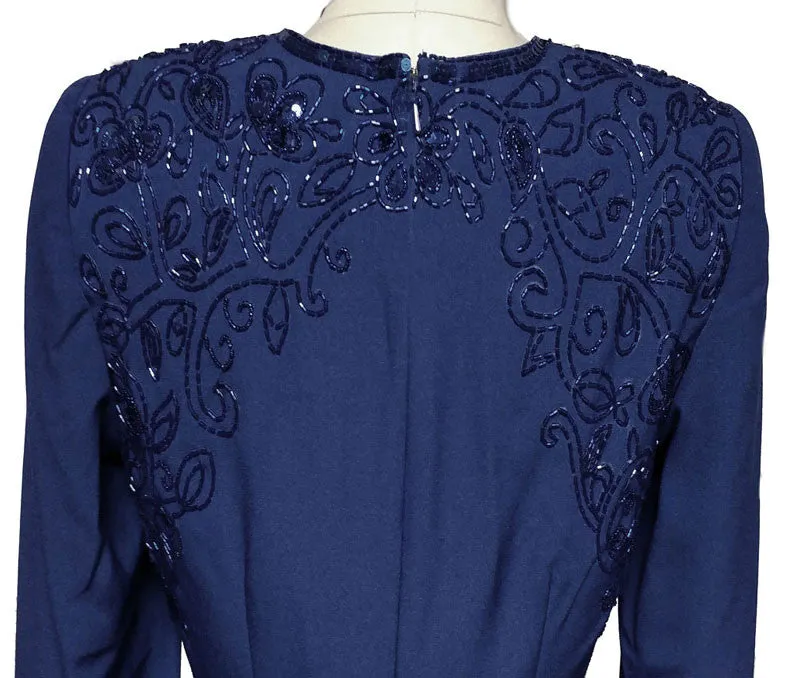 *GLAMOROUS SCALA DARK ROYAL BLUE SEQUIN, BUGLE BEADS & ROUND BEADED DRESS