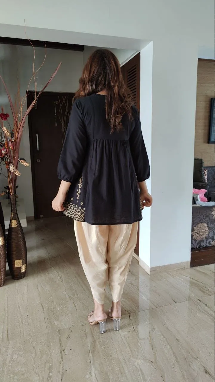 Gold Black Dhoti Set