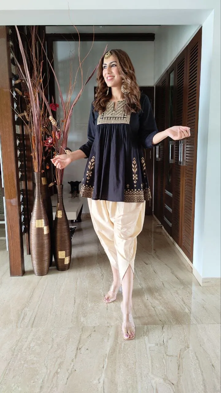 Gold Black Dhoti Set