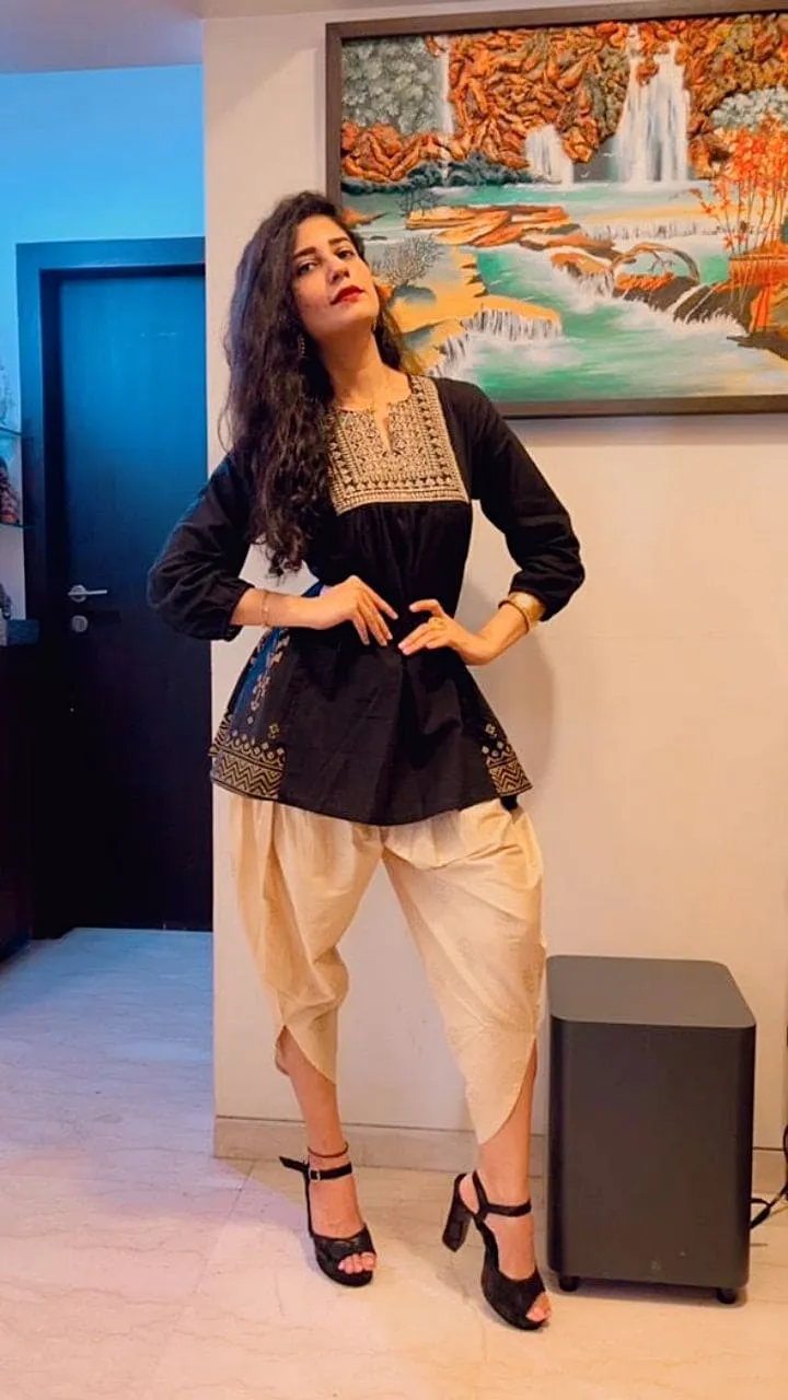 Gold Black Dhoti Set