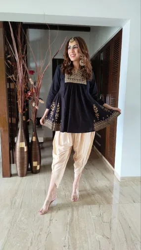 Gold Black Dhoti Set