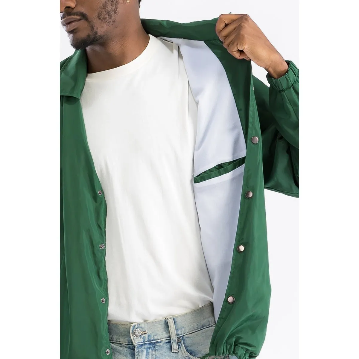 Green Solid Coach Jacket