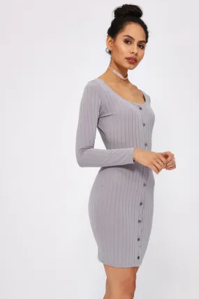 Grey Jersey Popper Bodycon Dress