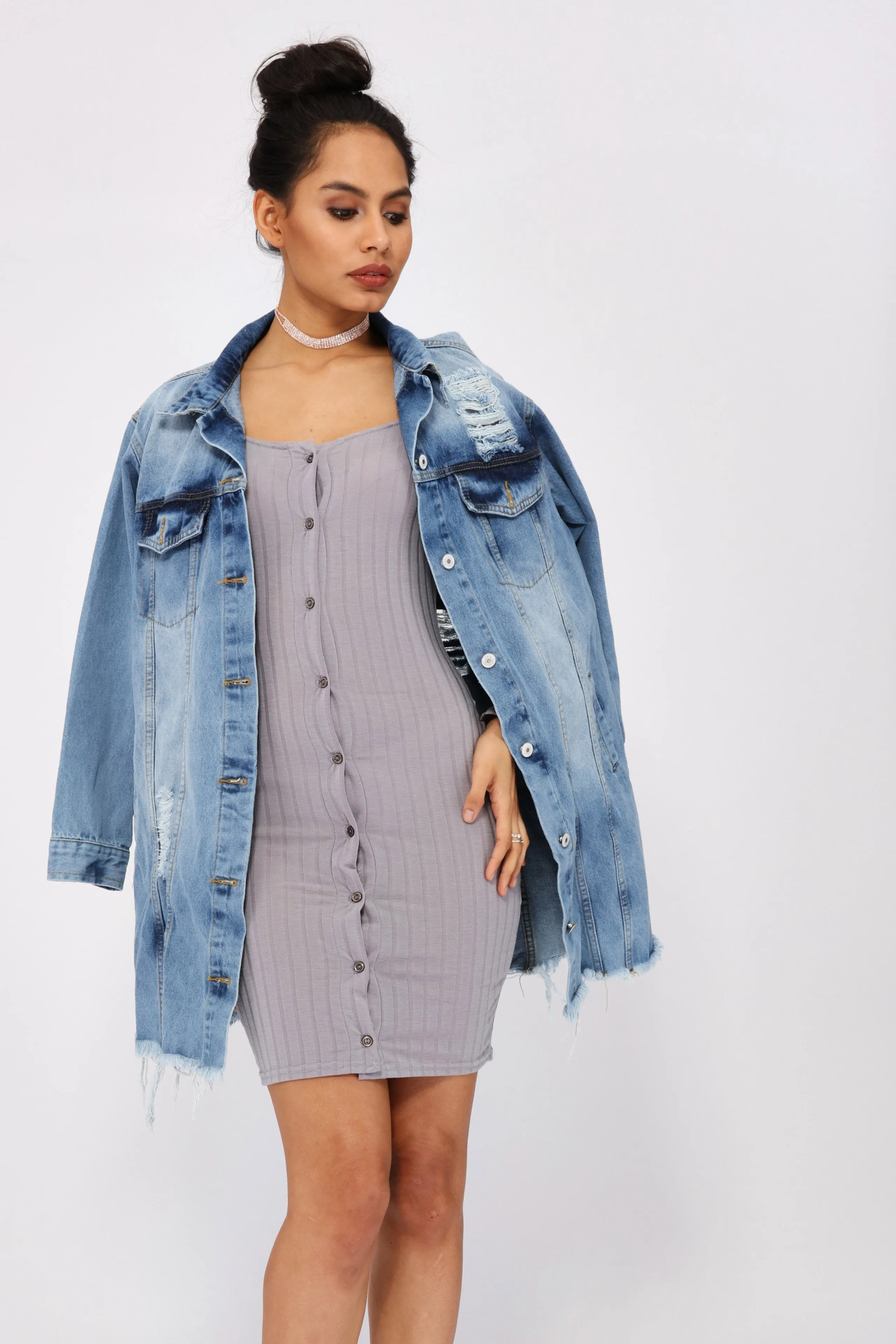 Grey Jersey Popper Bodycon Dress