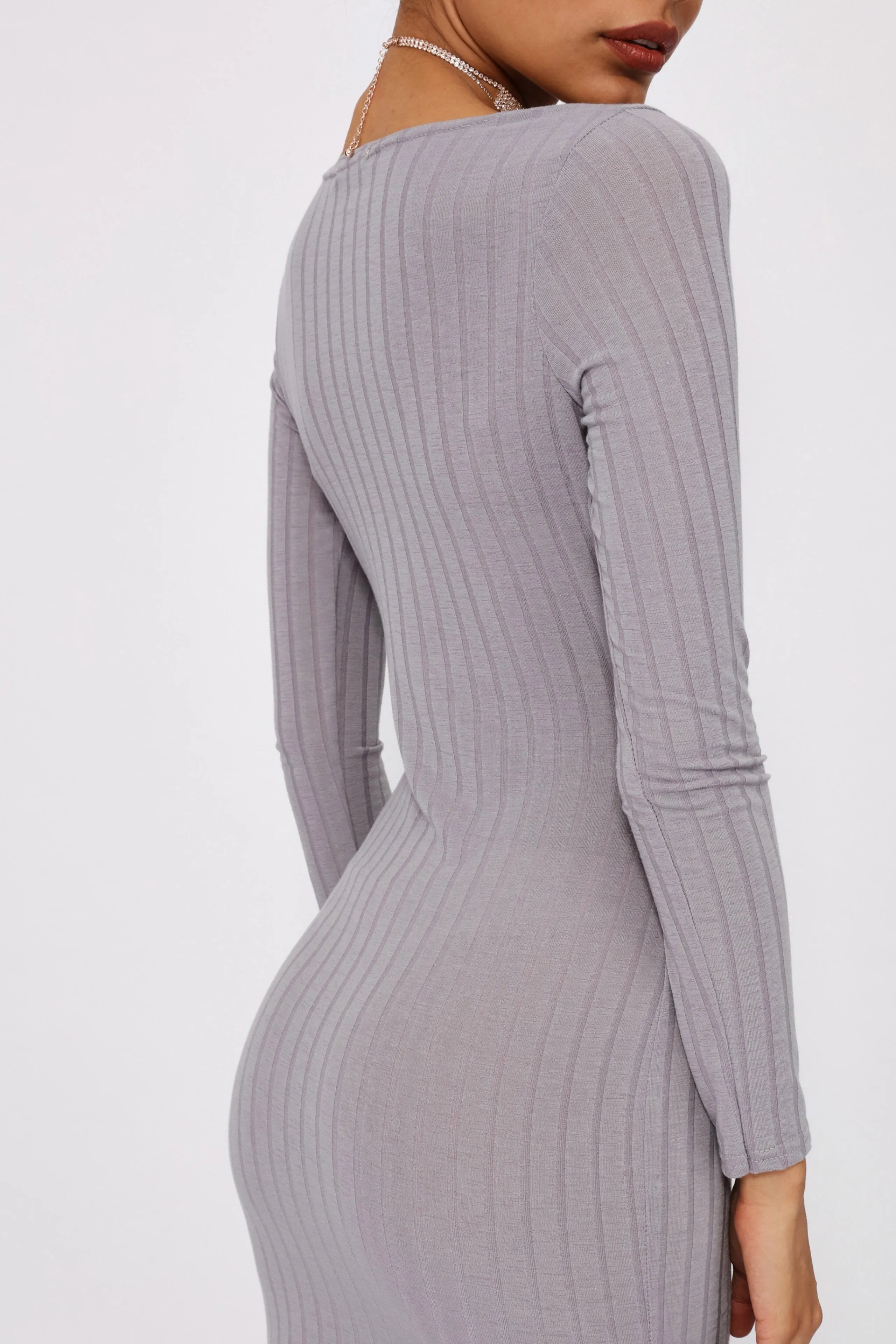 Grey Jersey Popper Bodycon Dress