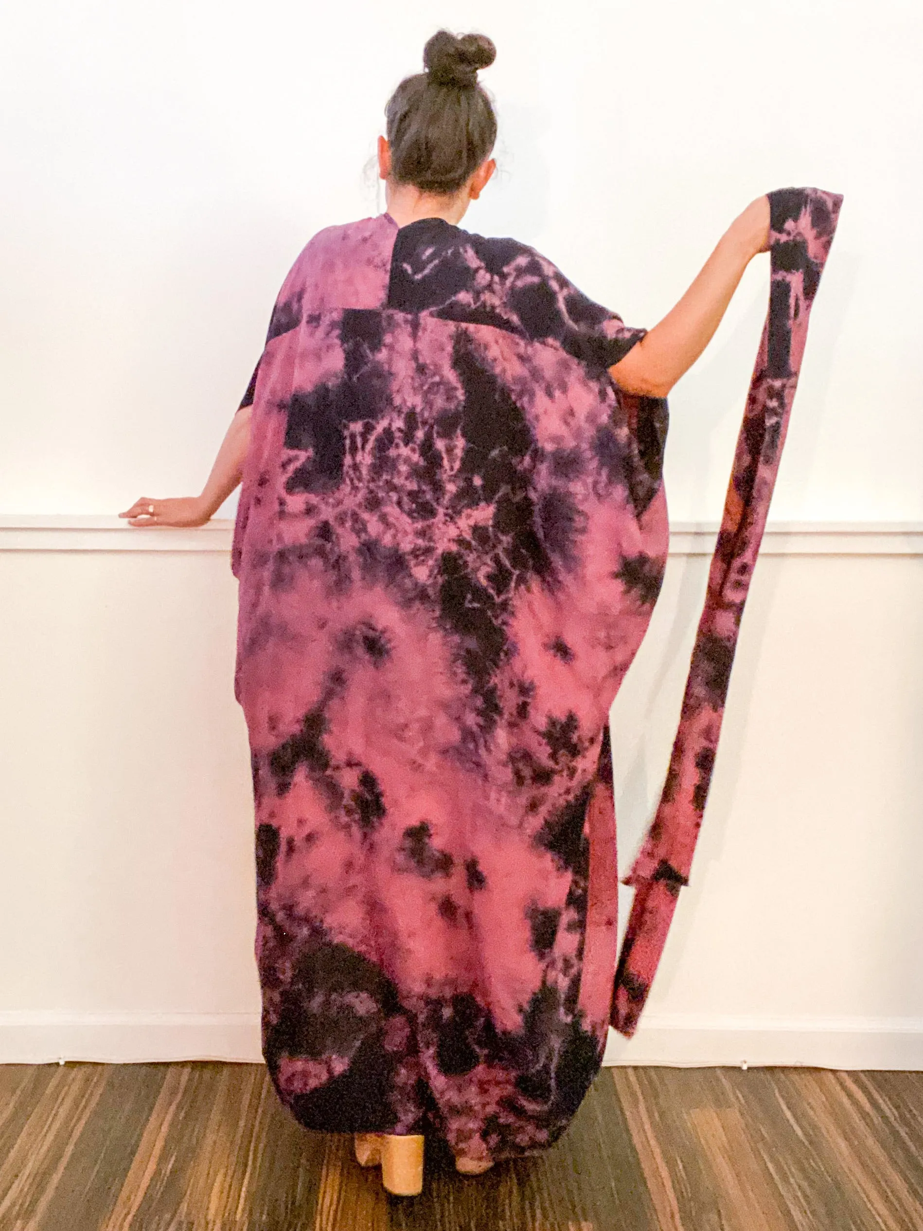 Hand-Dyed High Low Kimono Rose Black Overdye