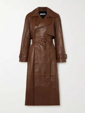 Henri belted double-breasted leather trench coat