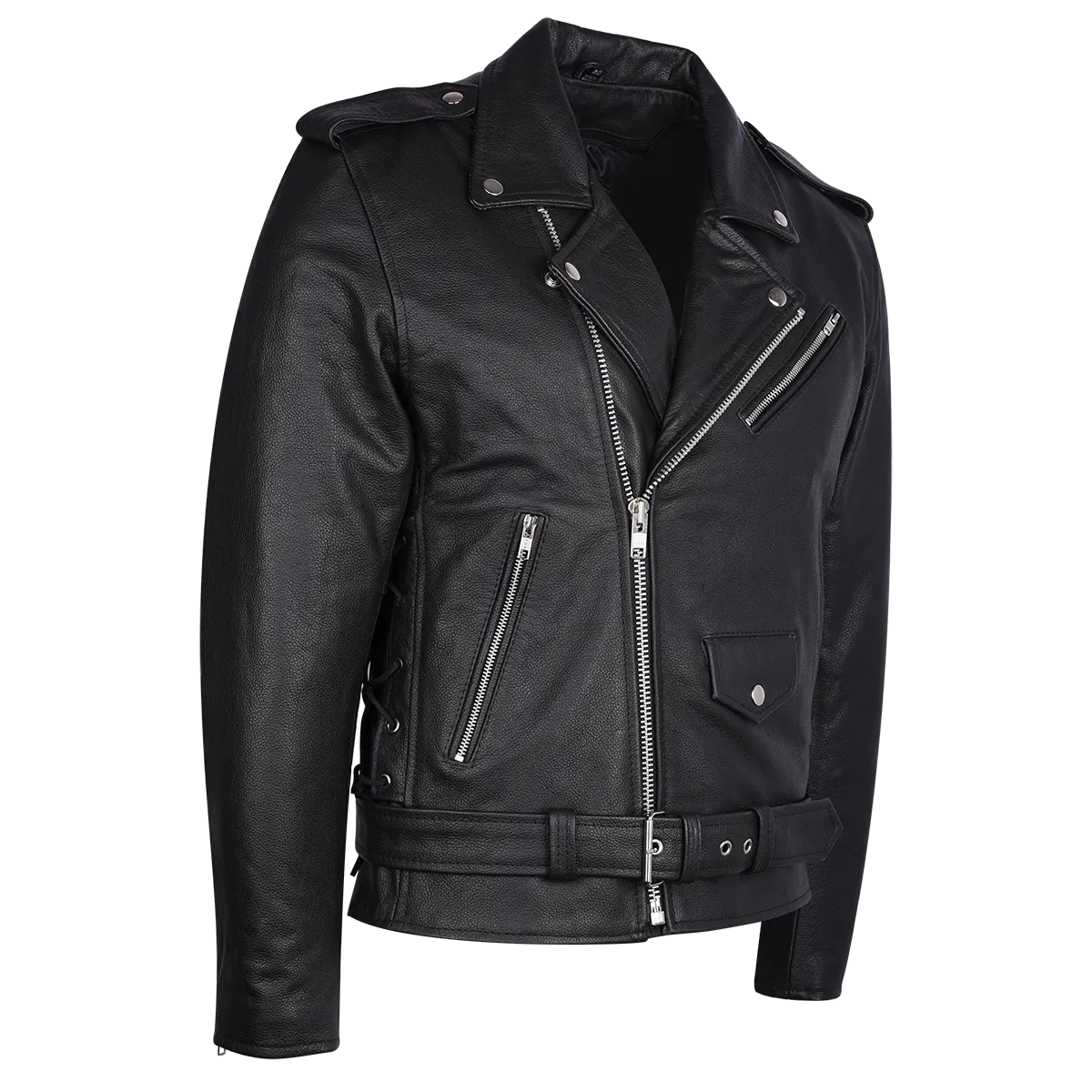 HMM525 Men's Eagle Embossed Live To Ride - Ride To Live Classic Black Leather Motorcycle Biker Jacket