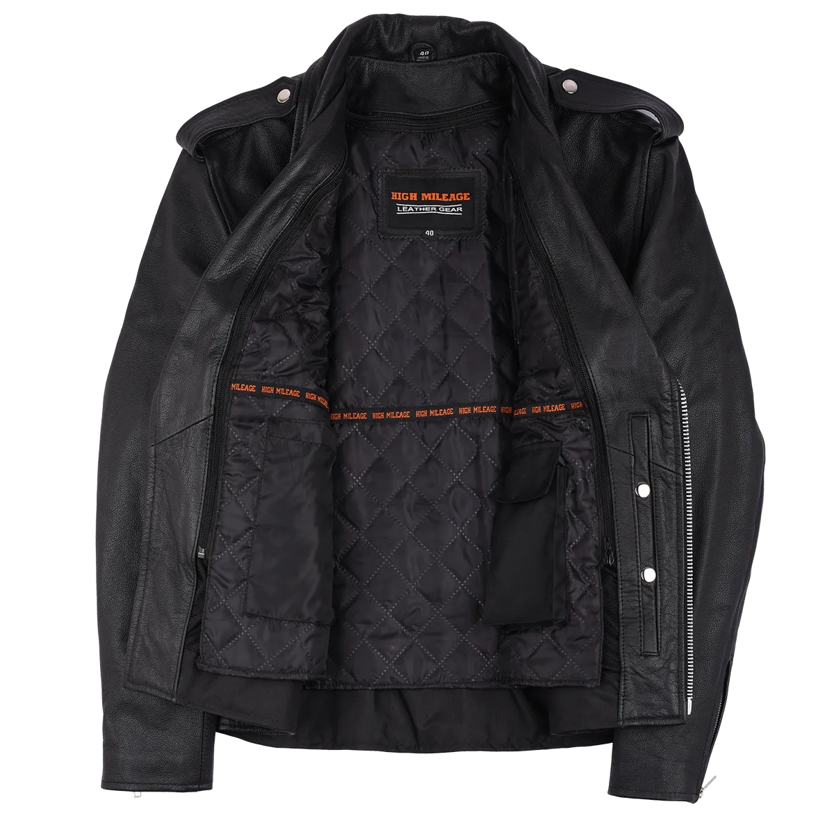 HMM525 Men's Eagle Embossed Live To Ride - Ride To Live Classic Black Leather Motorcycle Biker Jacket