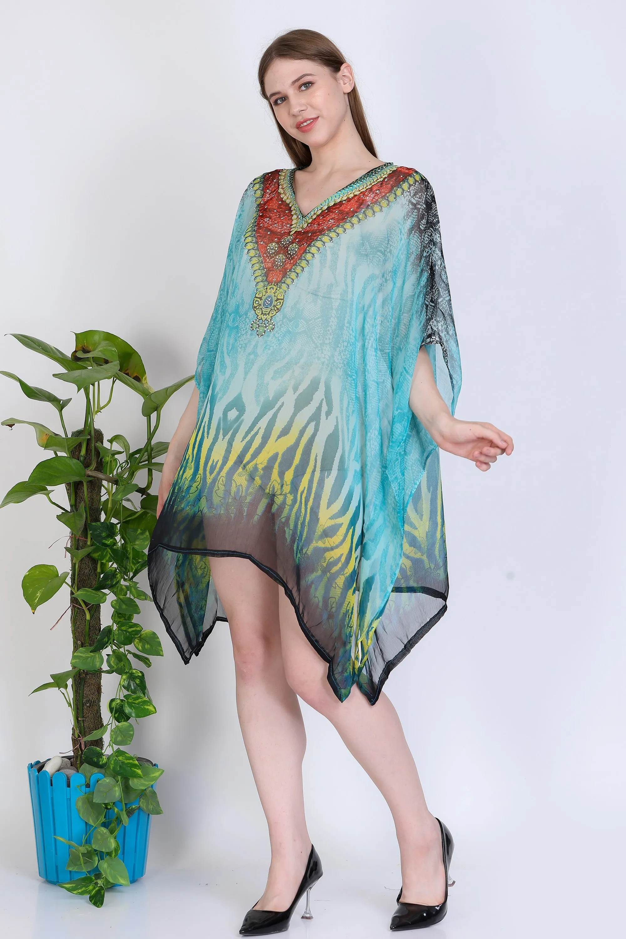 India Blue Women's Chiffon Embelished Tunic