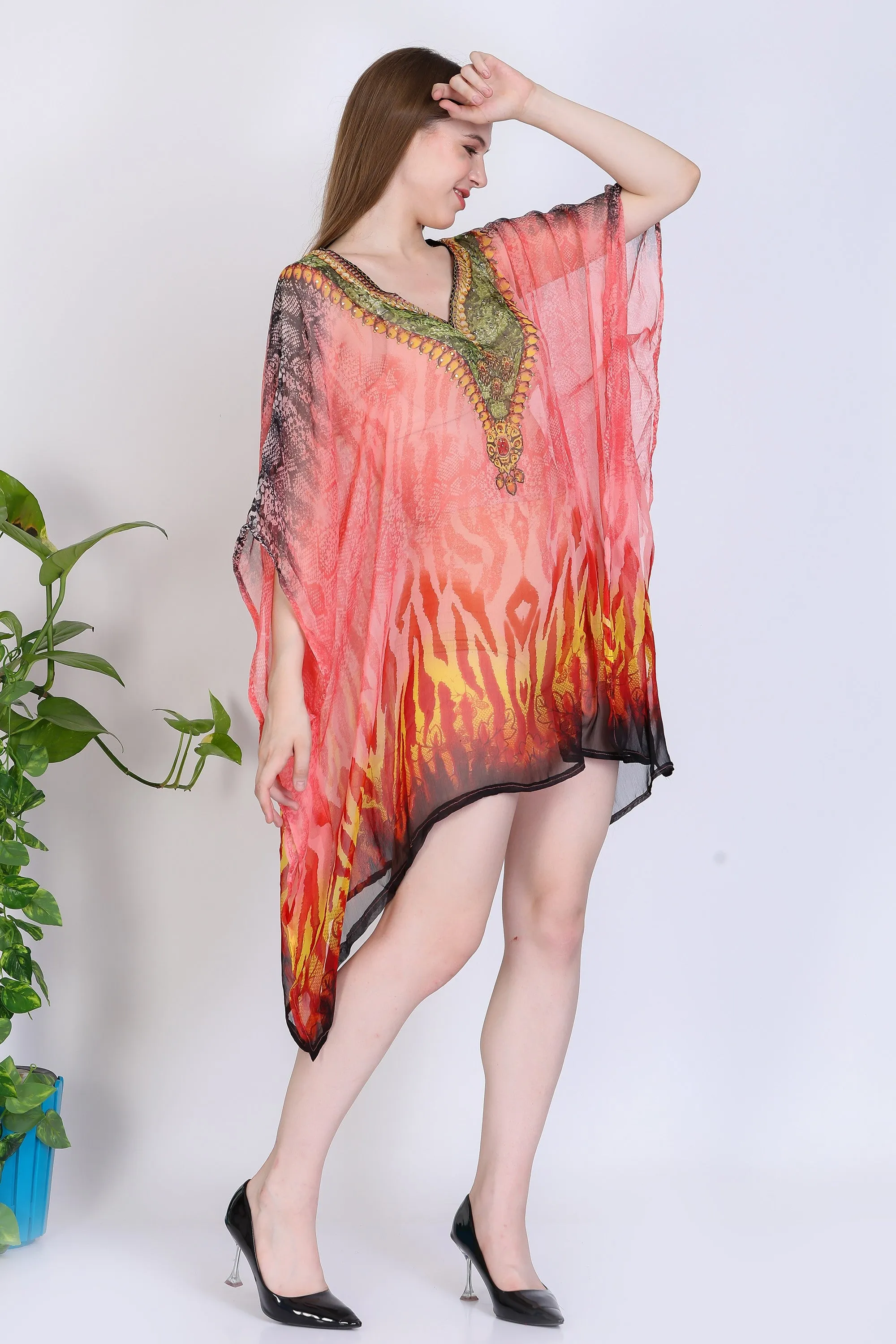 India Blue Women's Chiffon Embelished Tunic