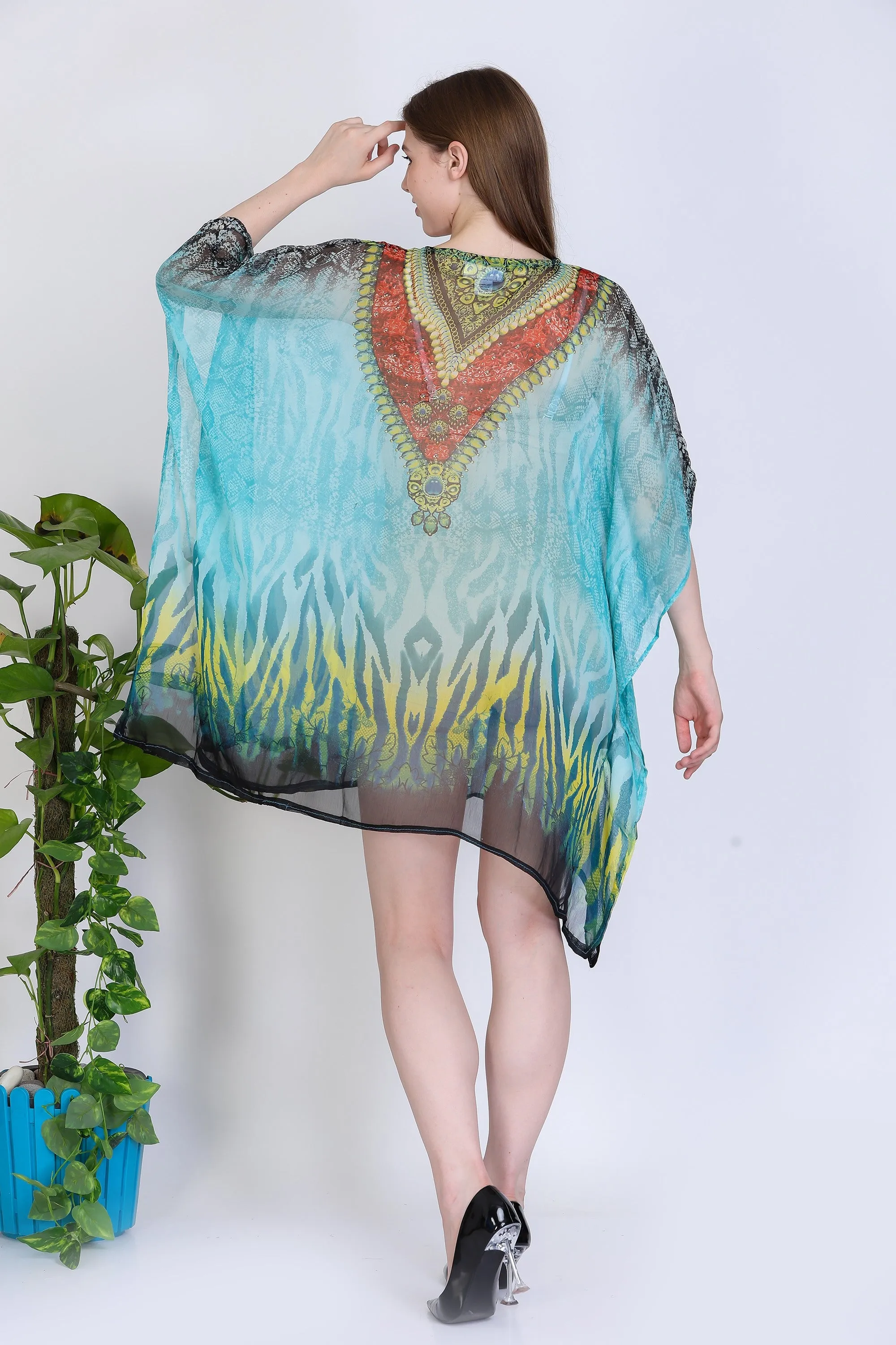 India Blue Women's Chiffon Embelished Tunic