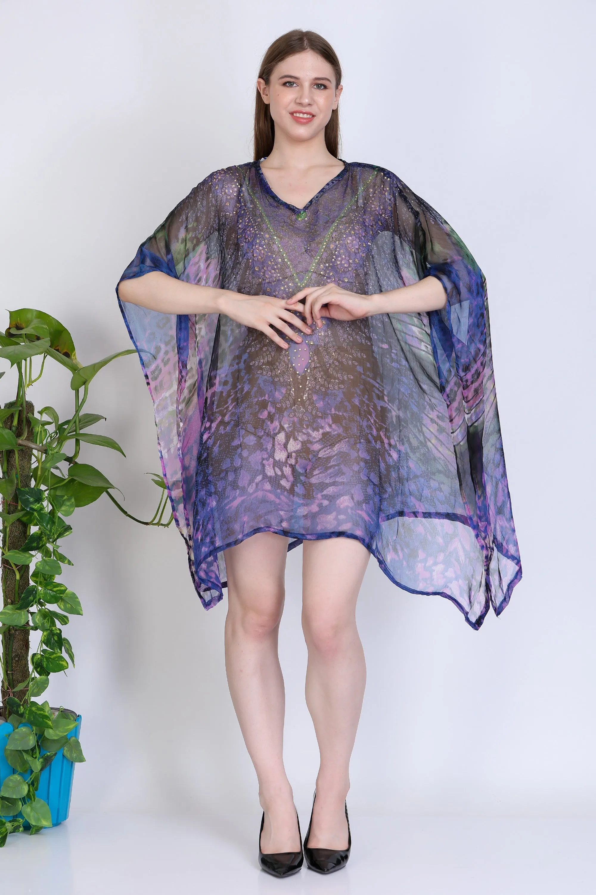 India Blue Women's Chiffon Embelished Tunic