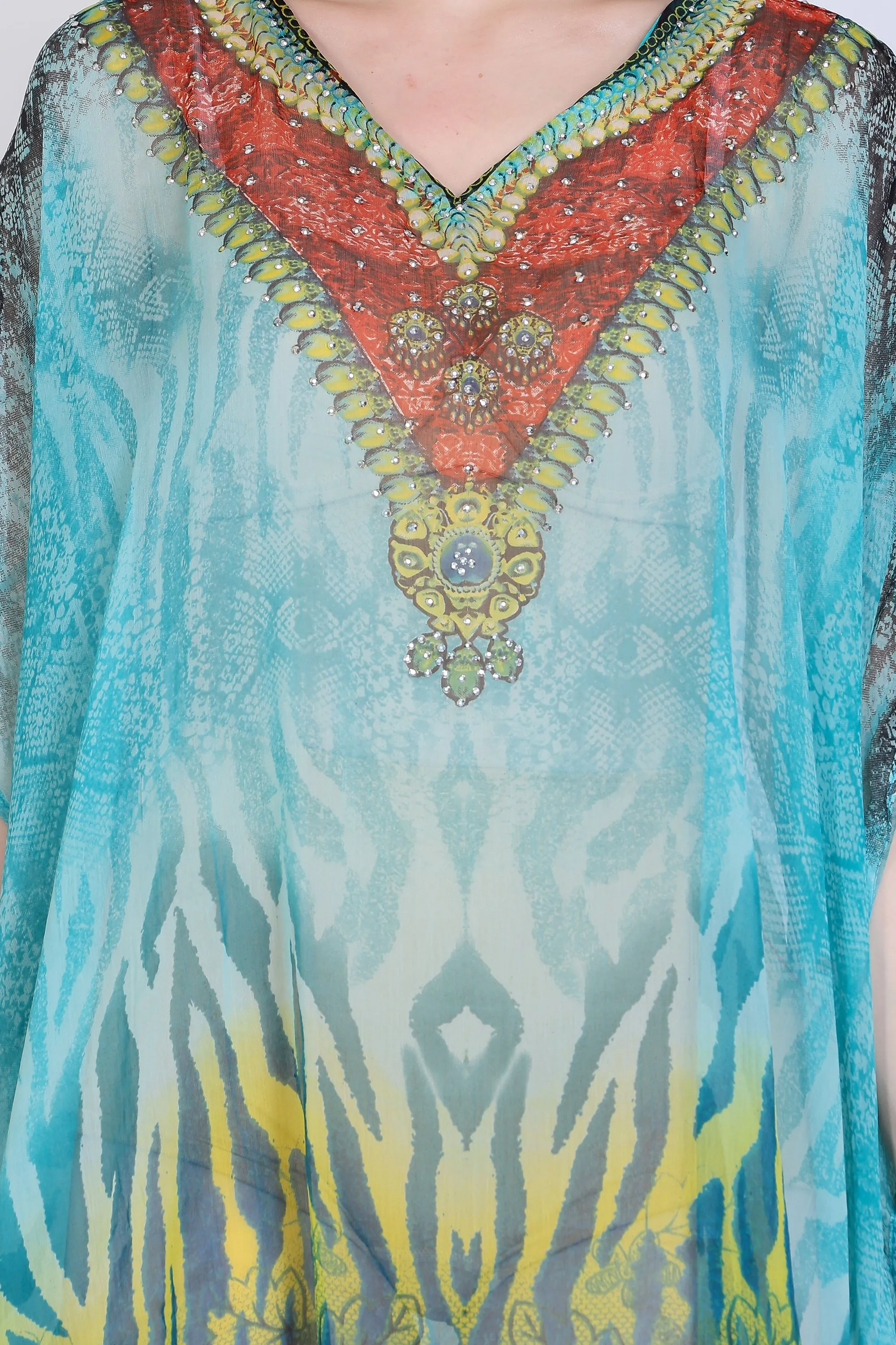 India Blue Women's Chiffon Embelished Tunic