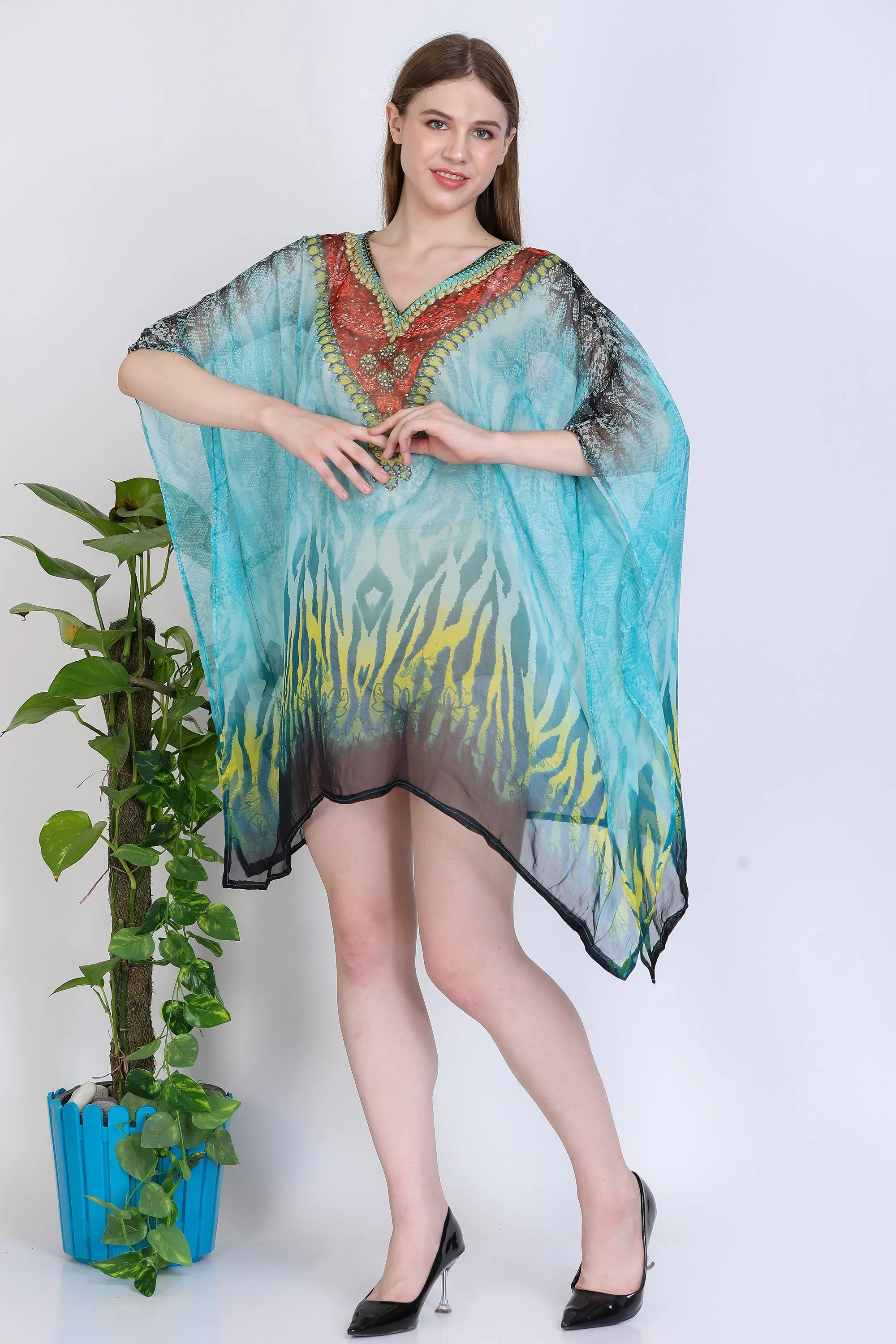 India Blue Women's Chiffon Embelished Tunic