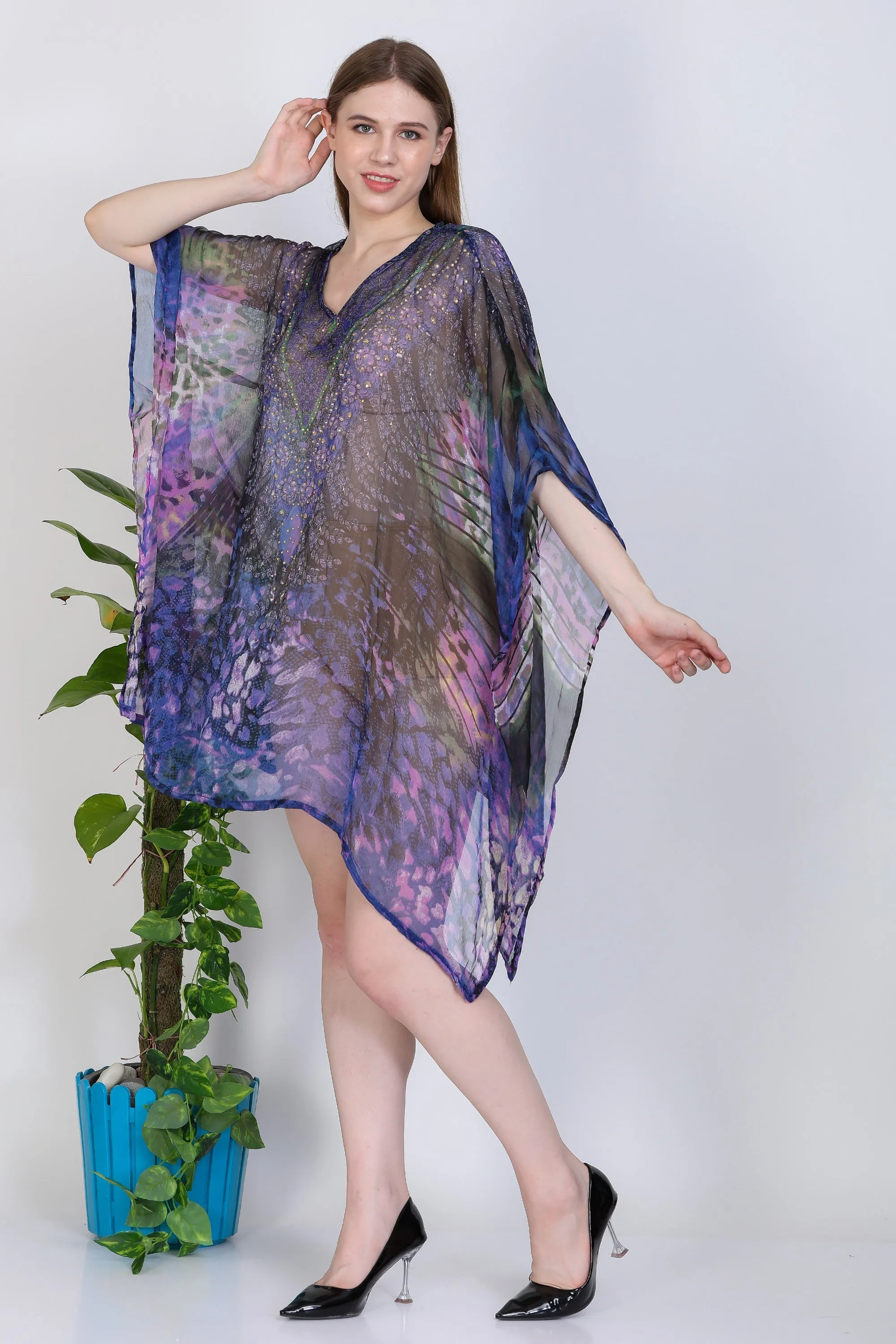 India Blue Women's Chiffon Embelished Tunic