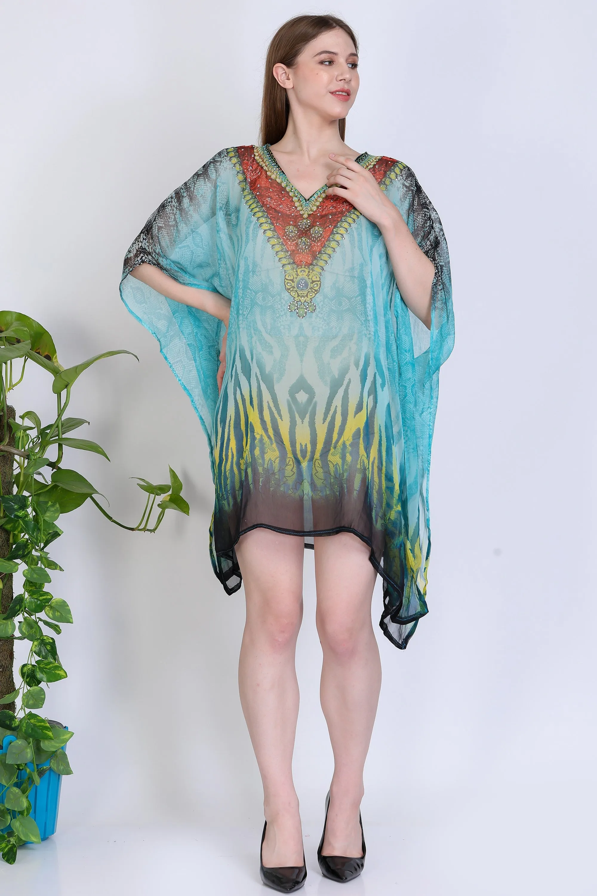 India Blue Women's Chiffon Embelished Tunic