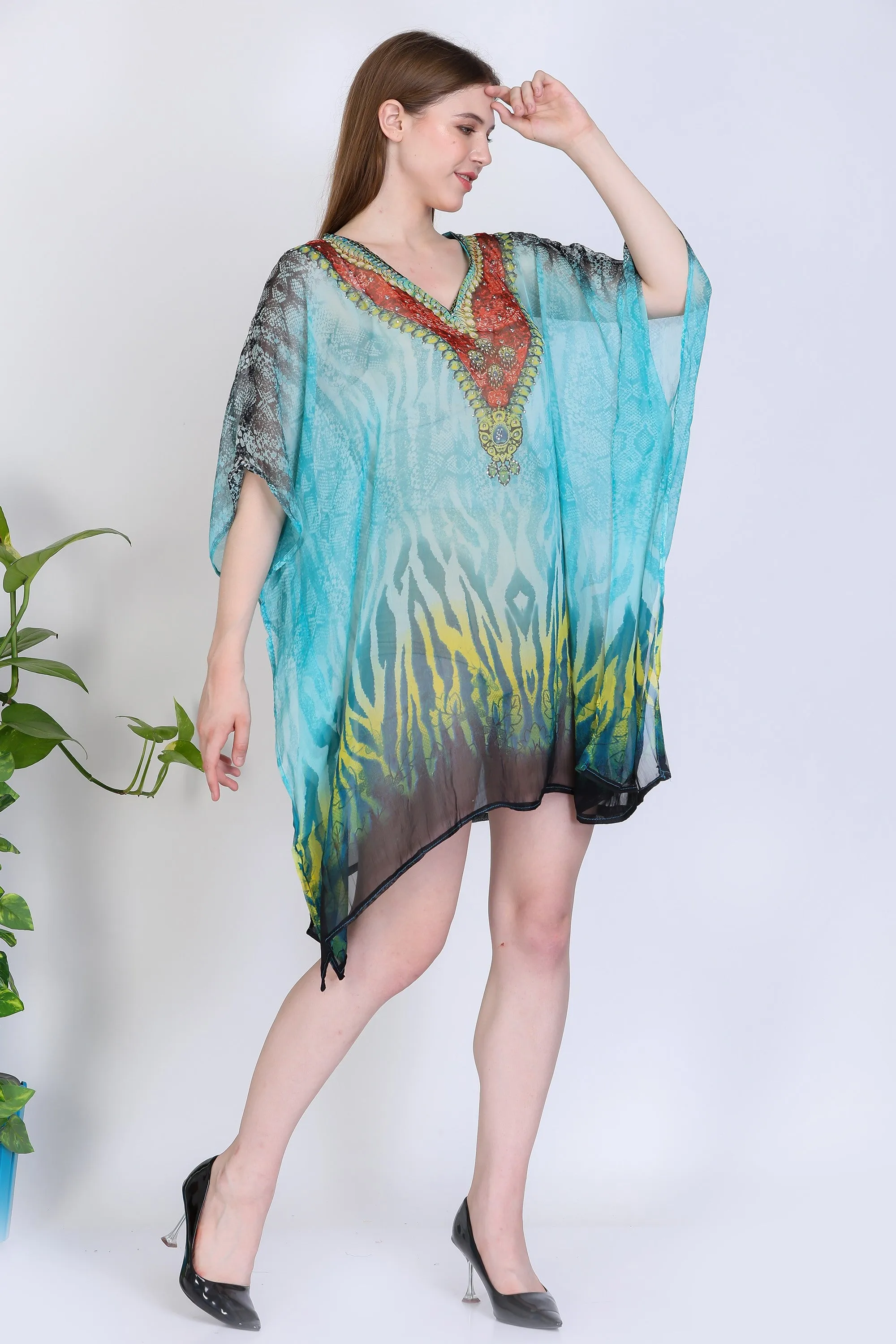 India Blue Women's Chiffon Embelished Tunic