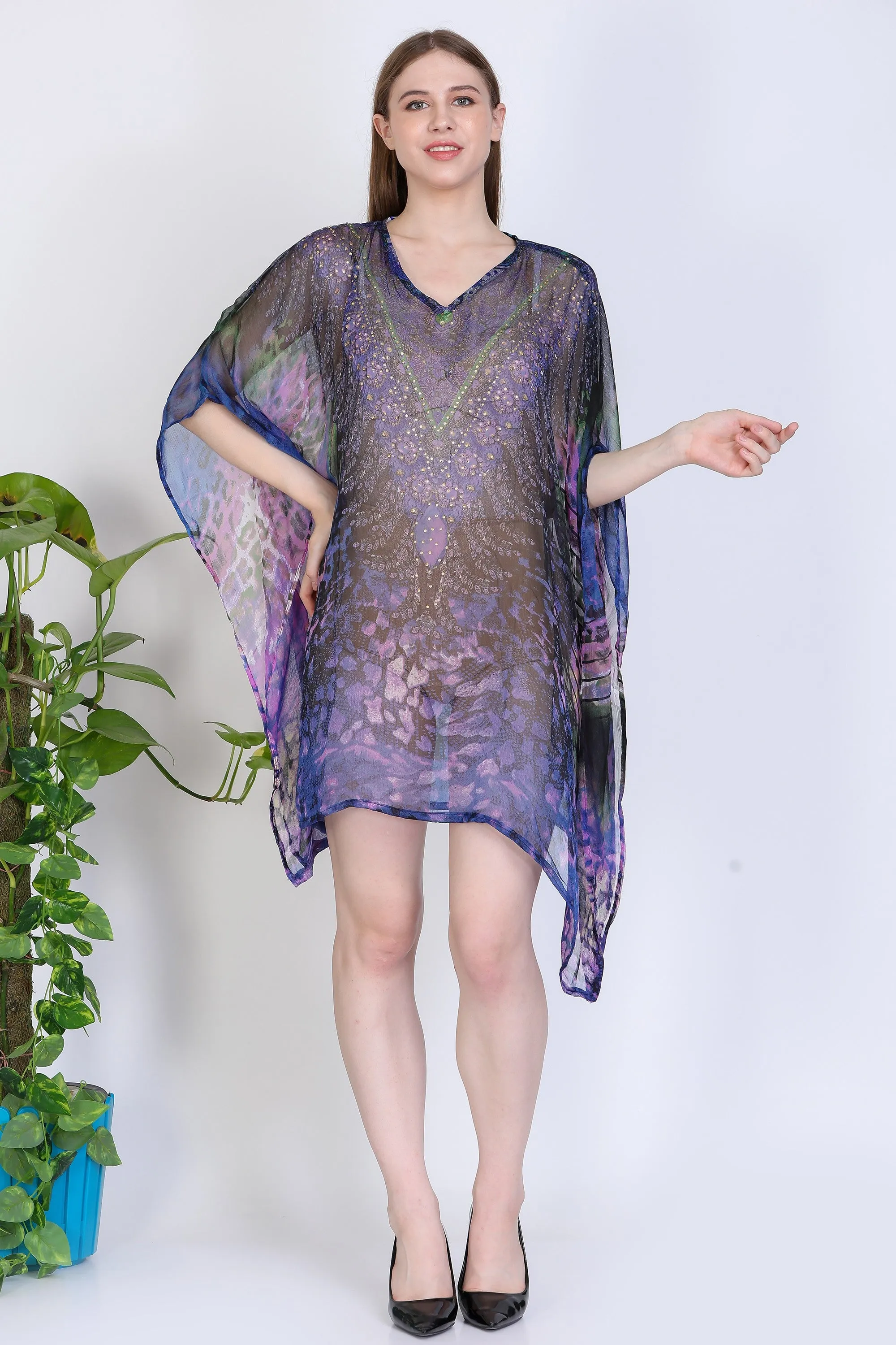 India Blue Women's Chiffon Embelished Tunic