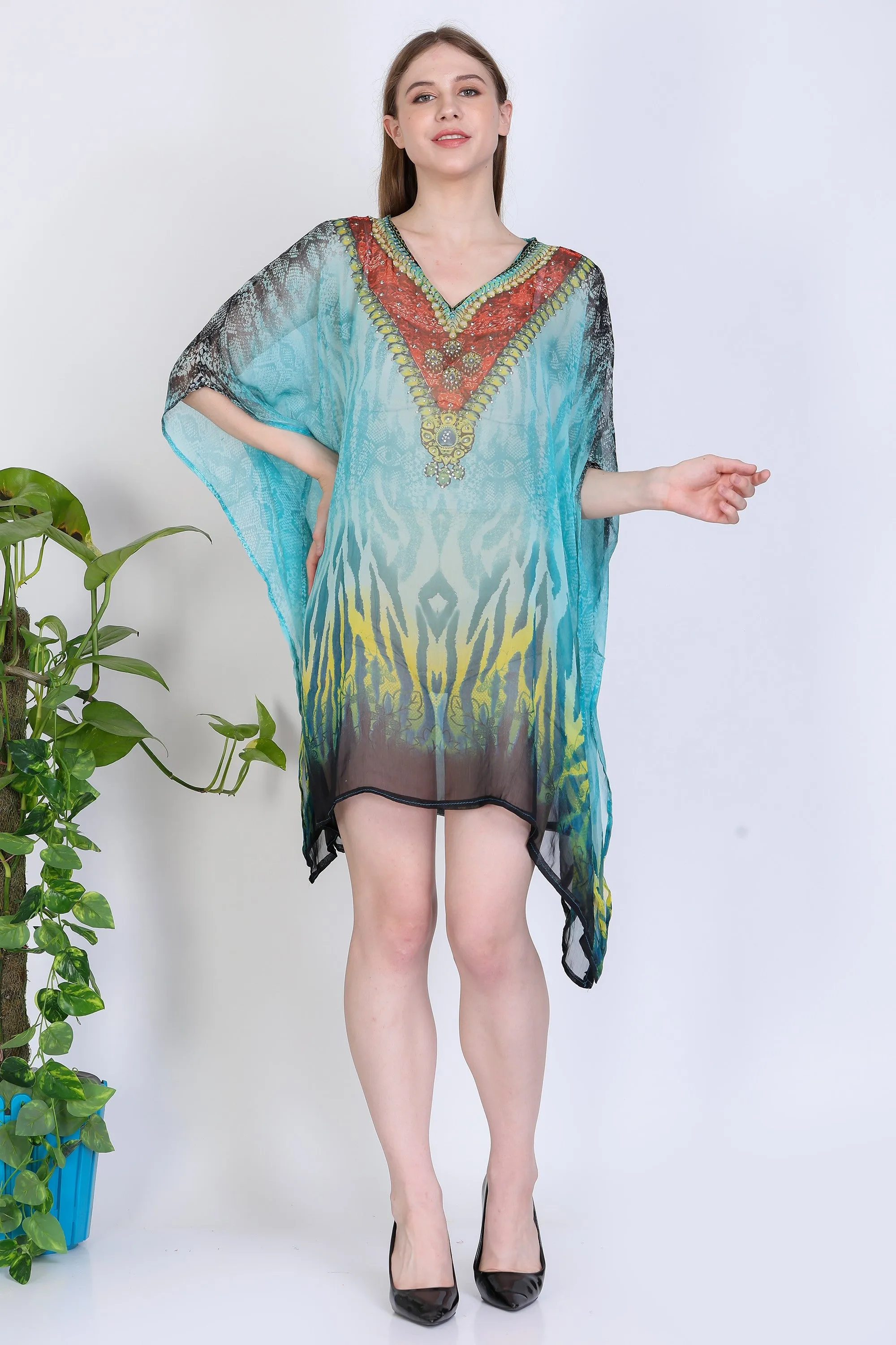 India Blue Women's Chiffon Embelished Tunic