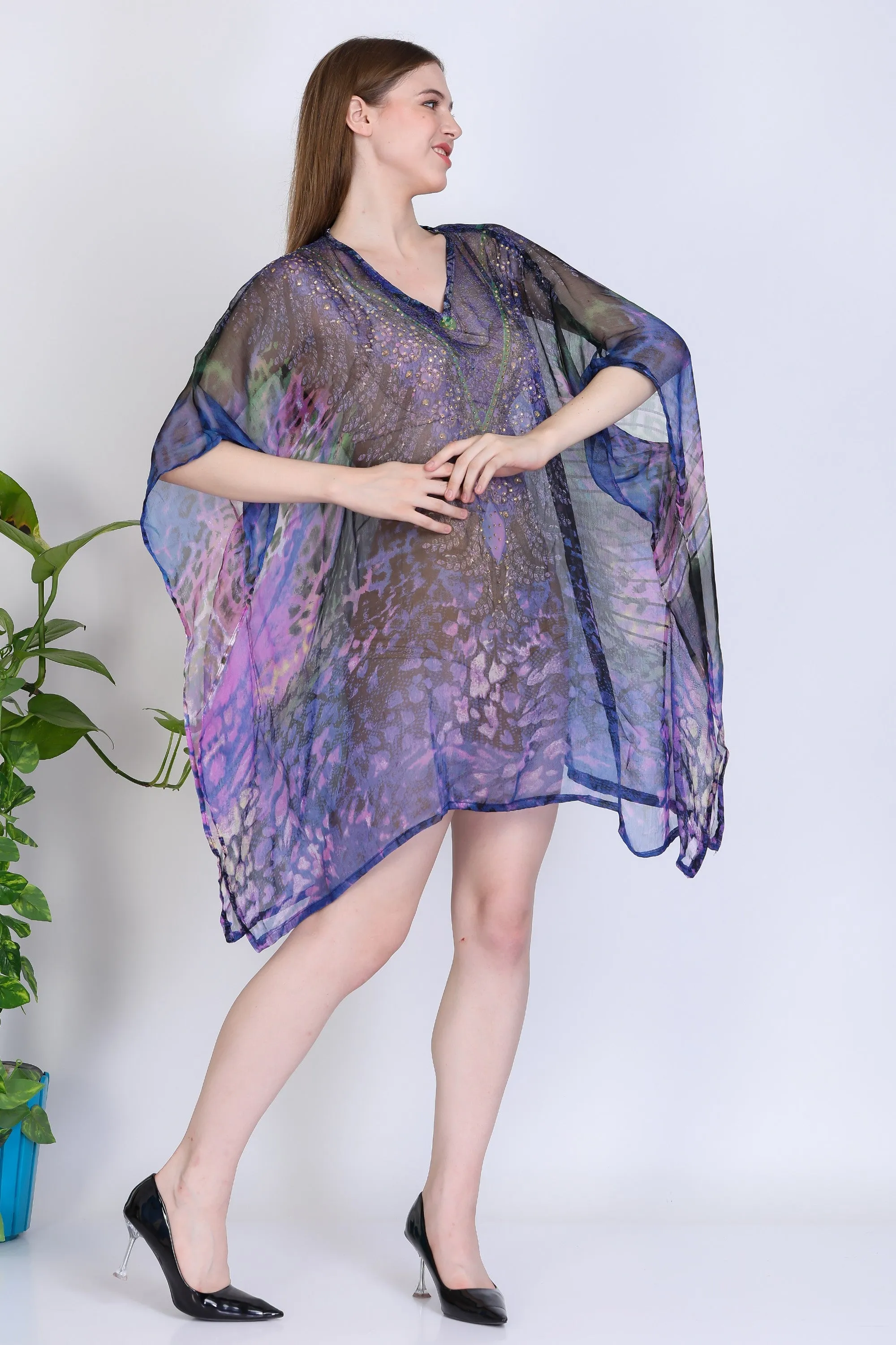 India Blue Women's Chiffon Embelished Tunic
