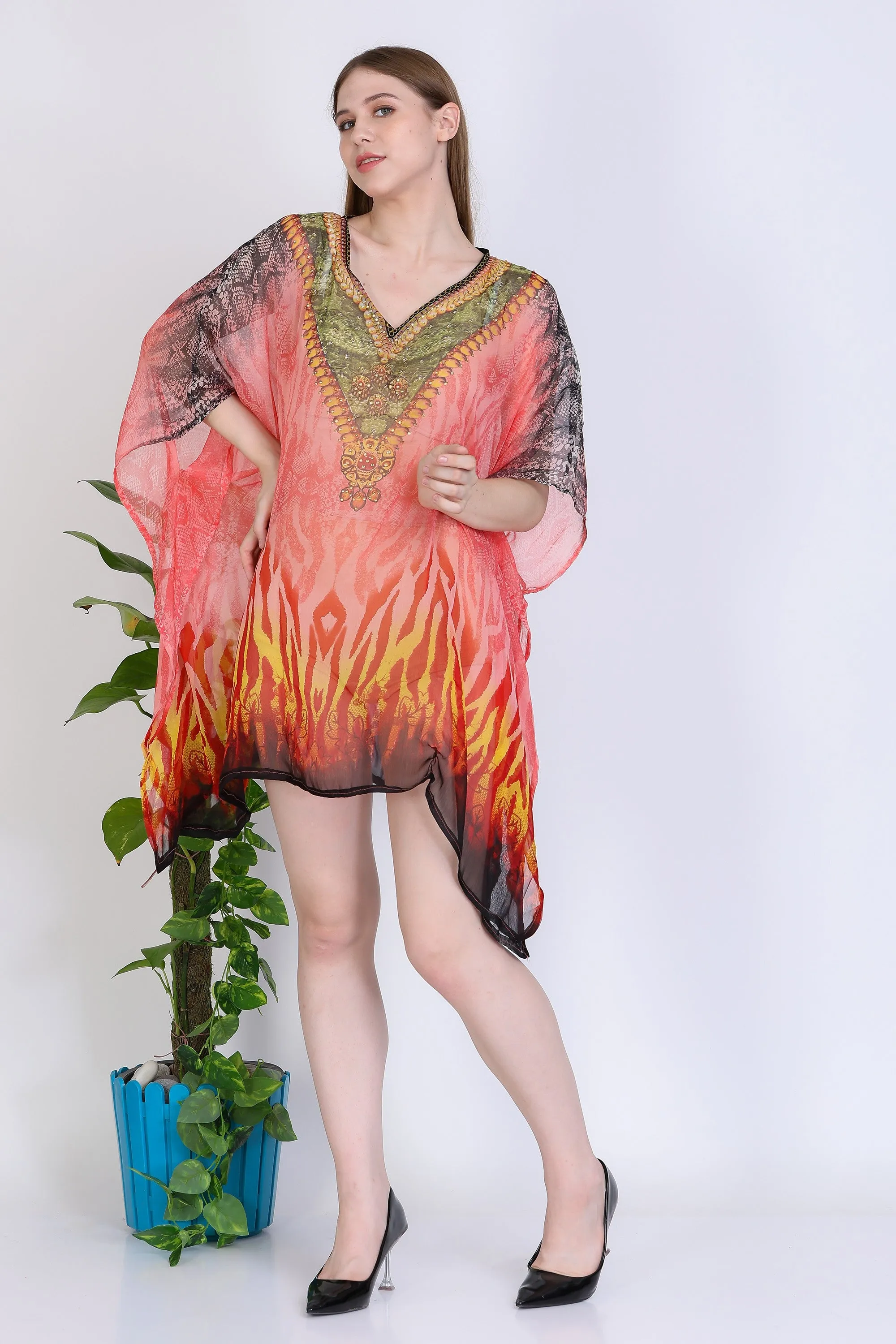 India Blue Women's Chiffon Embelished Tunic