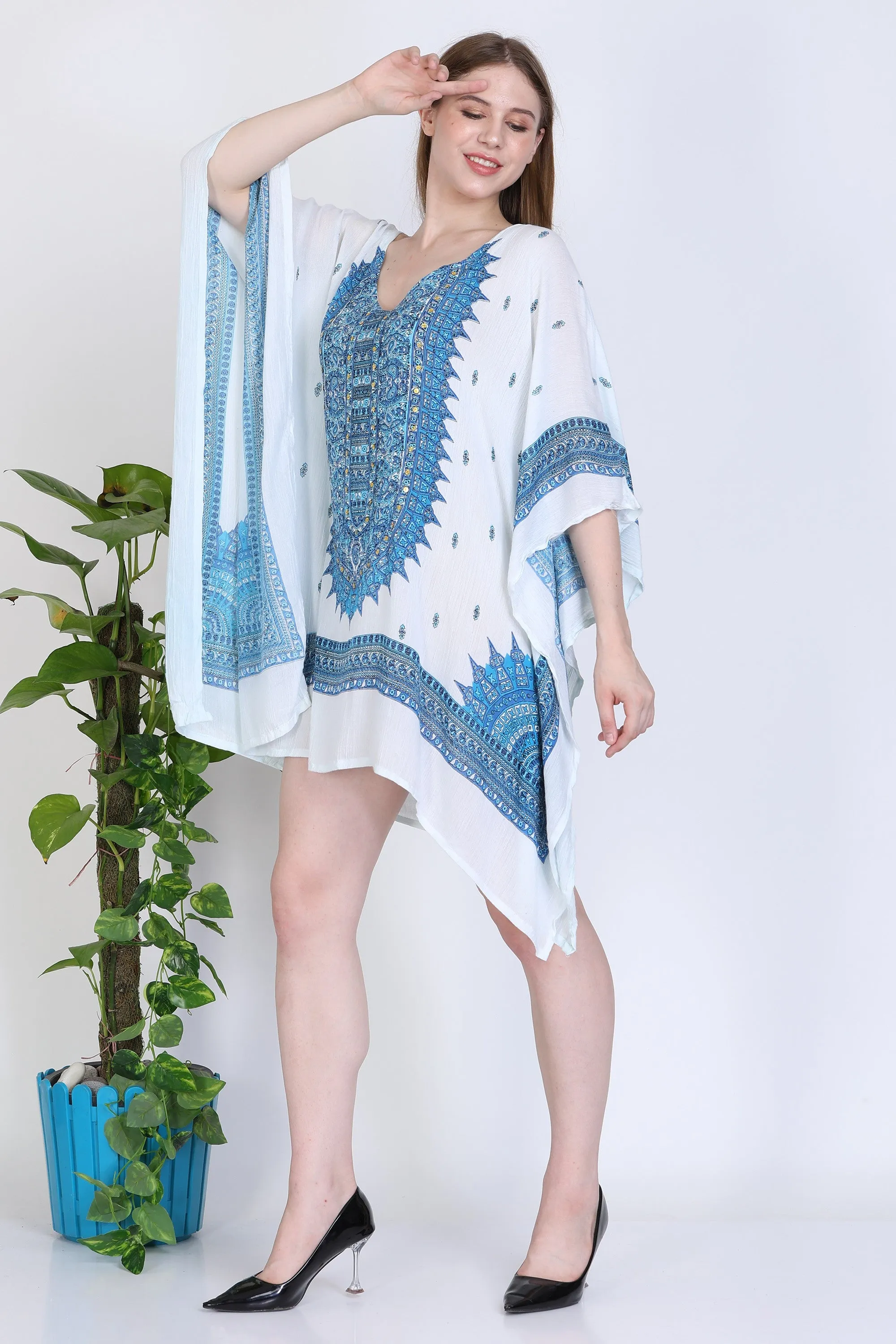 India Blue Women's Rayon Dashiki Print Tunic