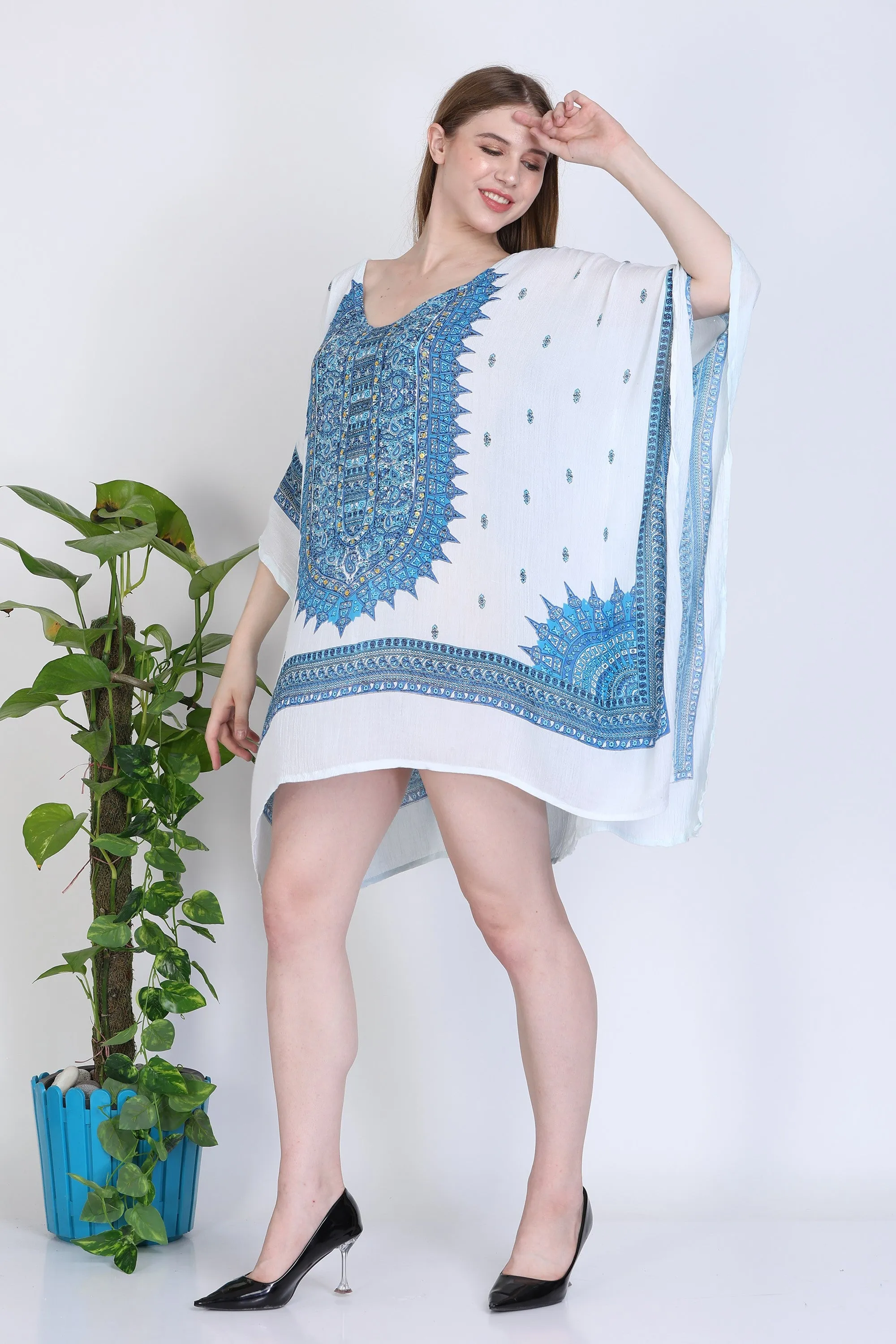 India Blue Women's Rayon Dashiki Print Tunic