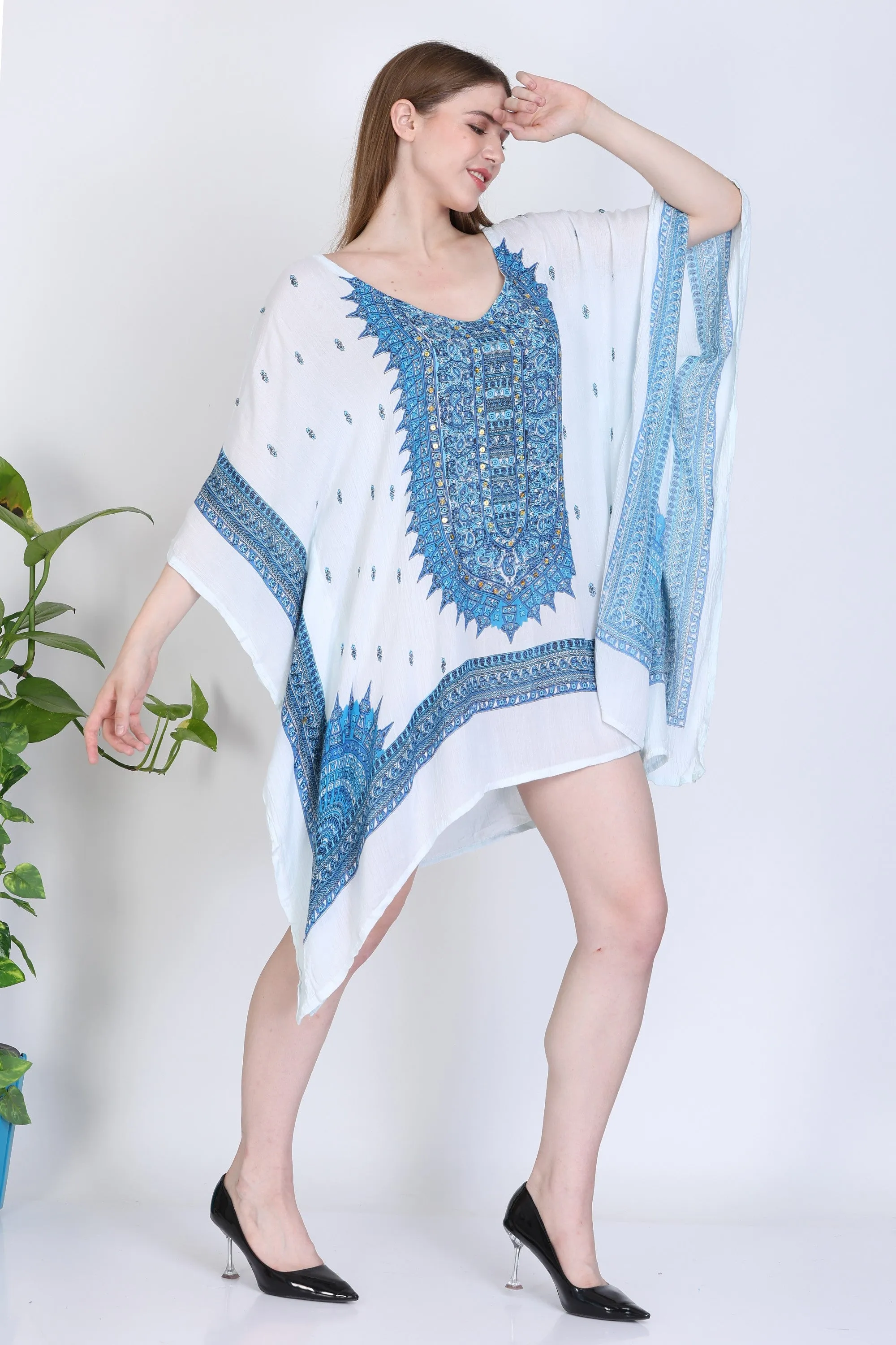 India Blue Women's Rayon Dashiki Print Tunic