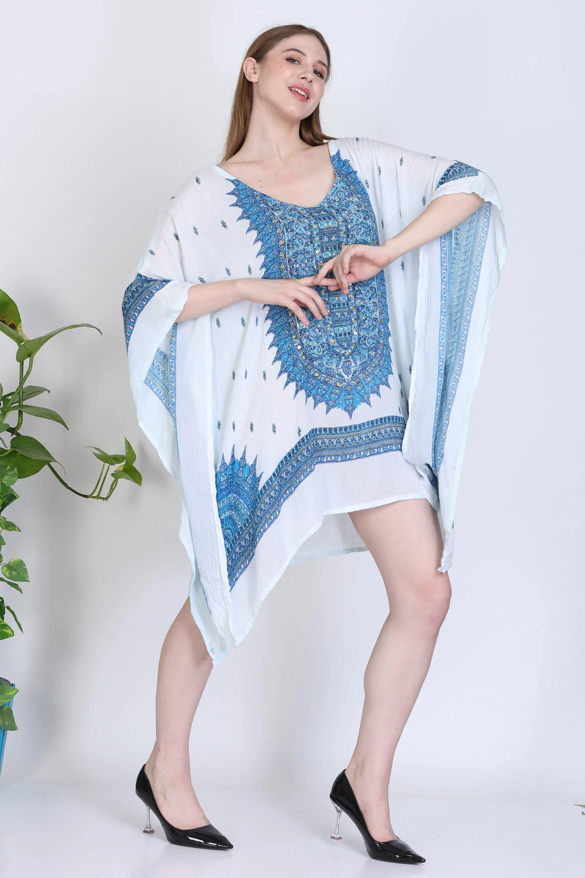 India Blue Women's Rayon Dashiki Print Tunic