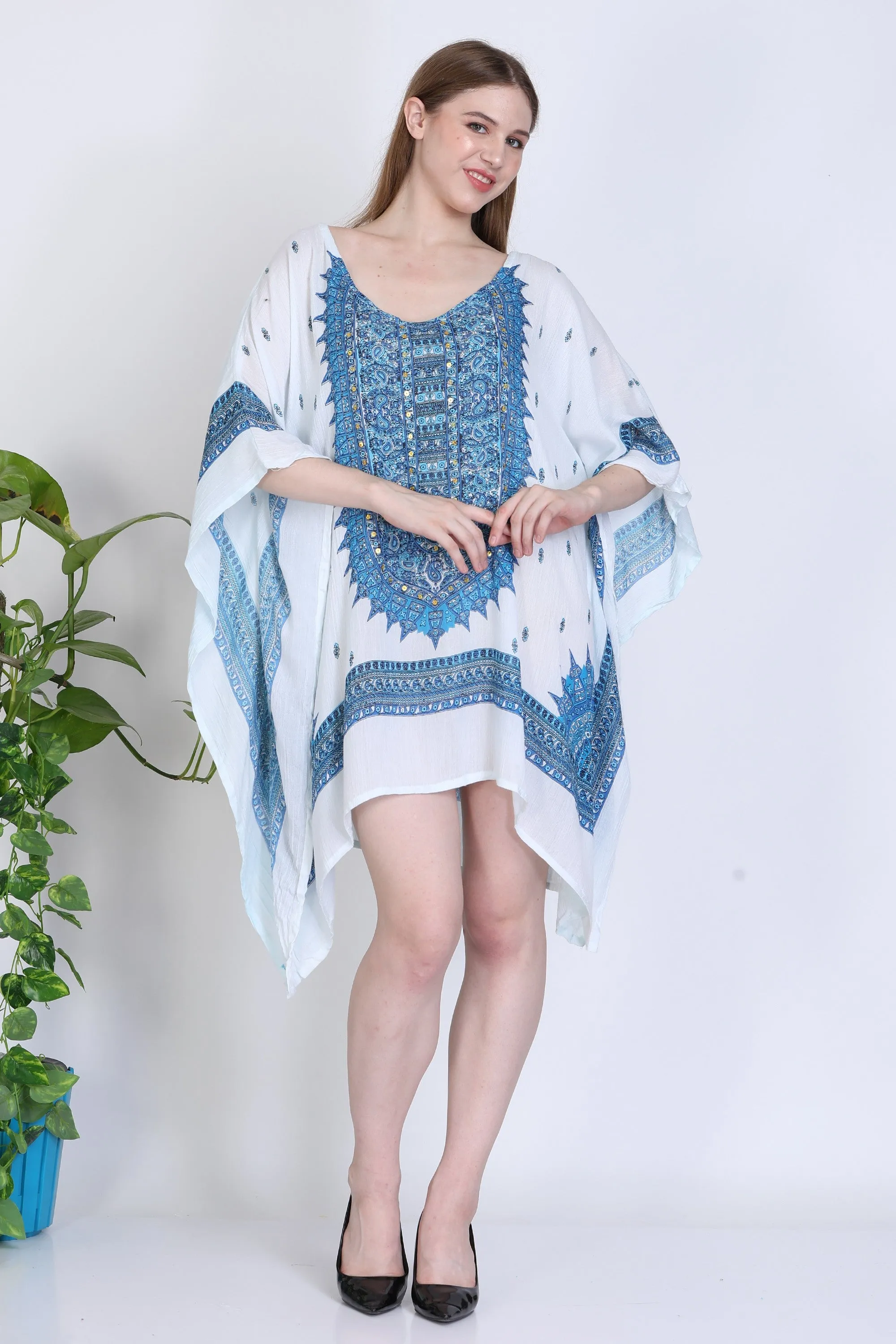 India Blue Women's Rayon Dashiki Print Tunic