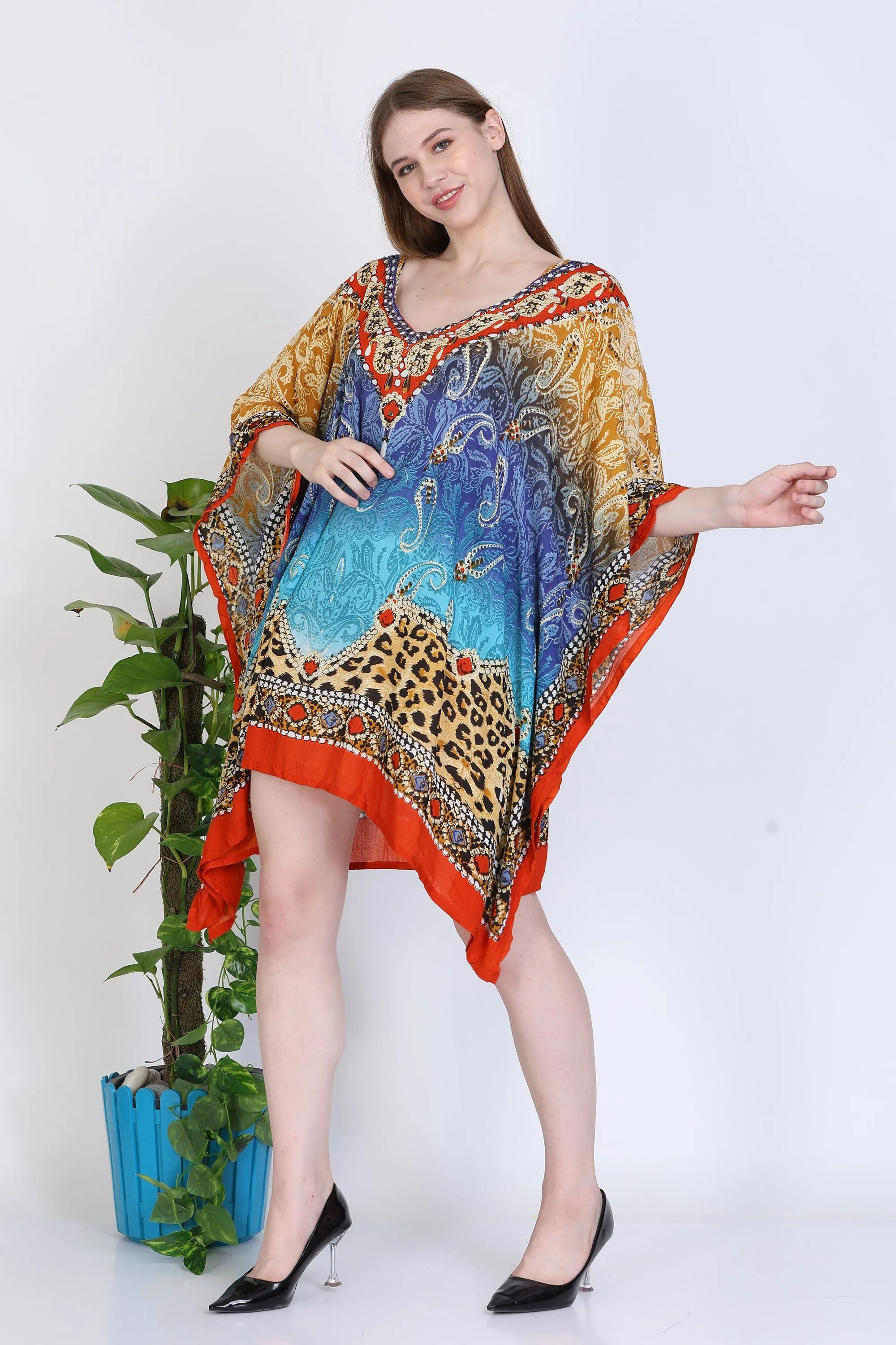 India Blue Women's Rayon Digital Print Tunic