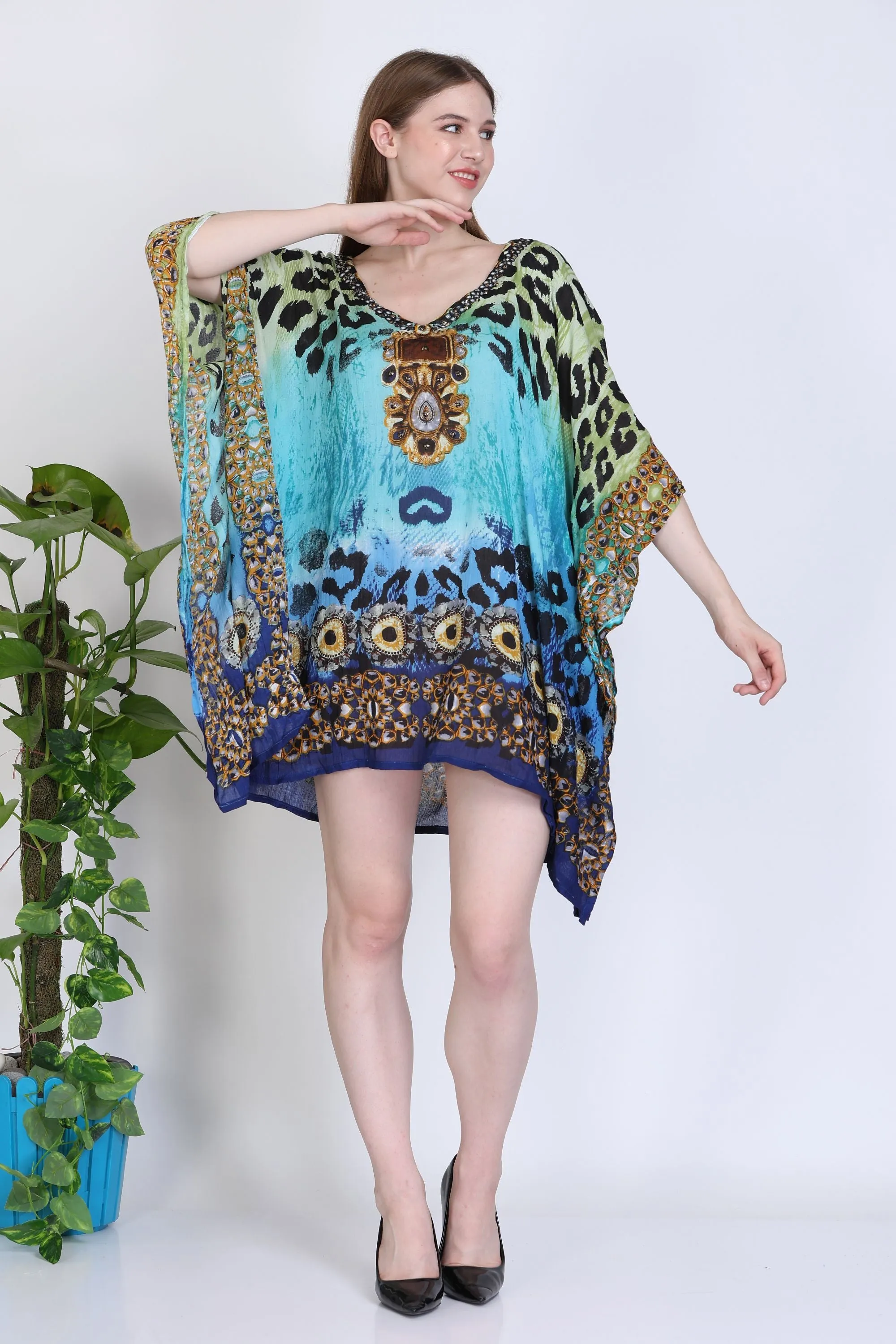 India Blue Women's Rayon Digital Print Tunic