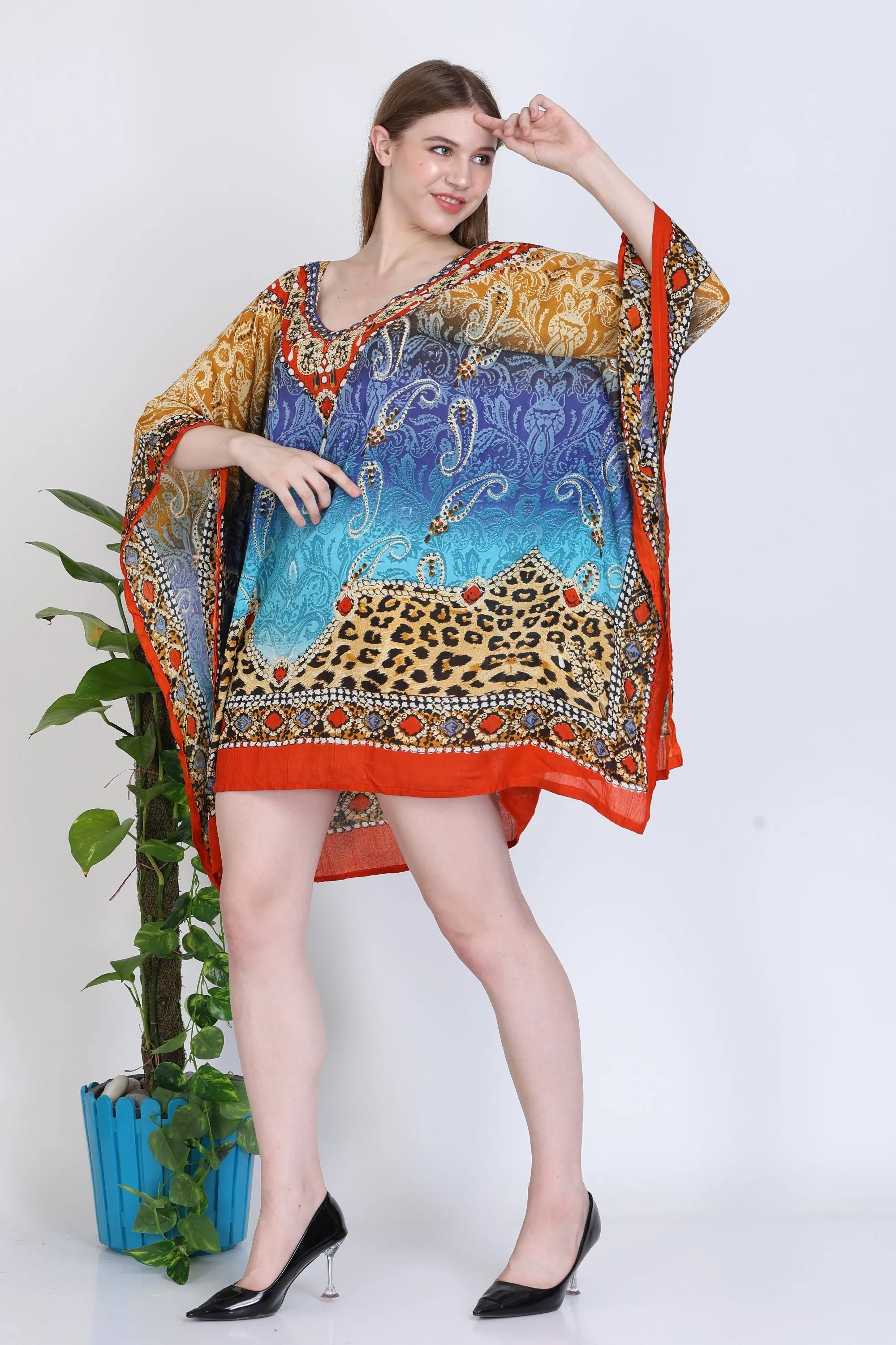 India Blue Women's Rayon Digital Print Tunic
