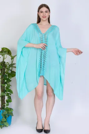 India Blue Women's Rayon Solid Crotchet Tunic