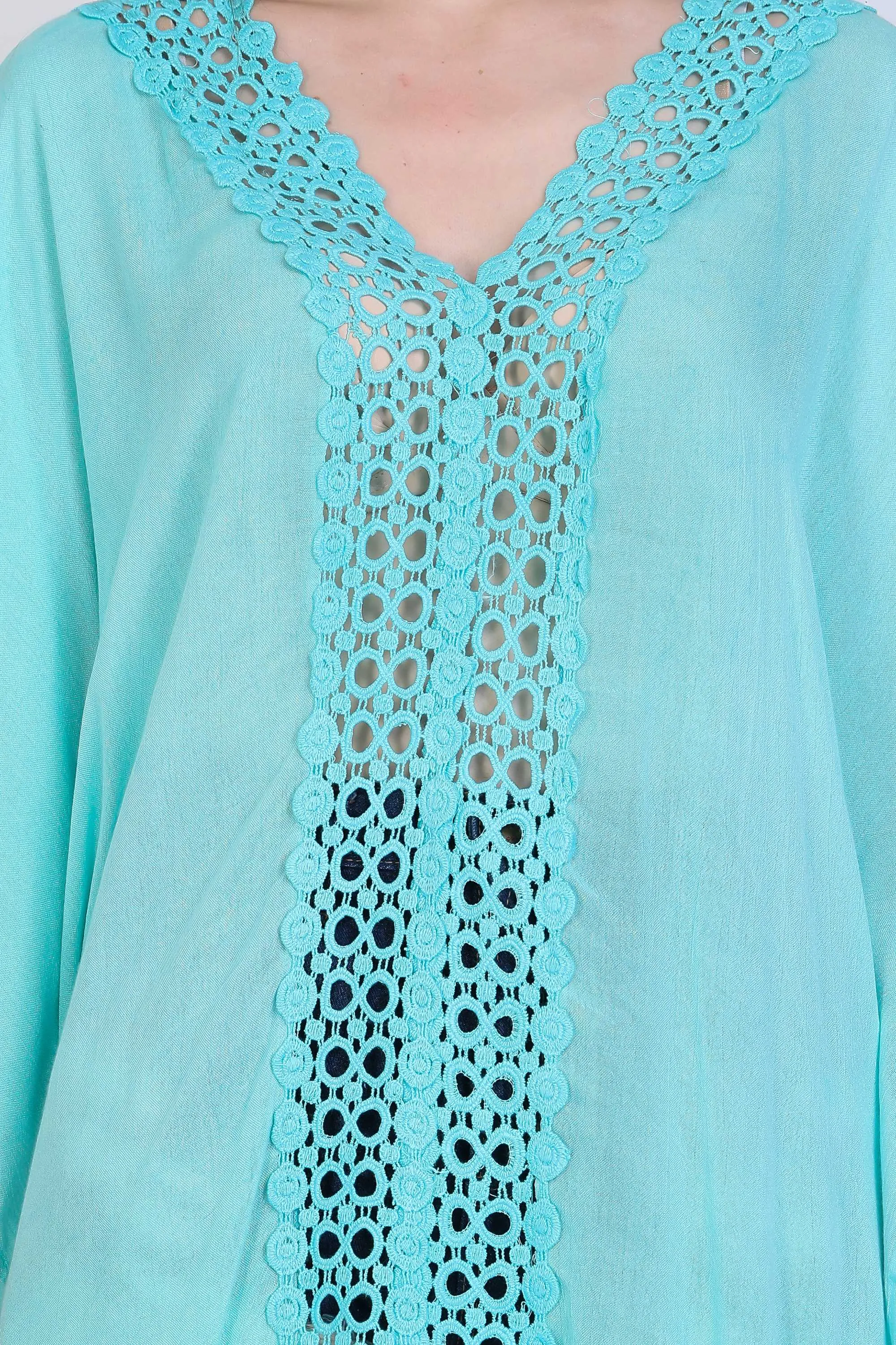 India Blue Women's Rayon Solid Crotchet Tunic