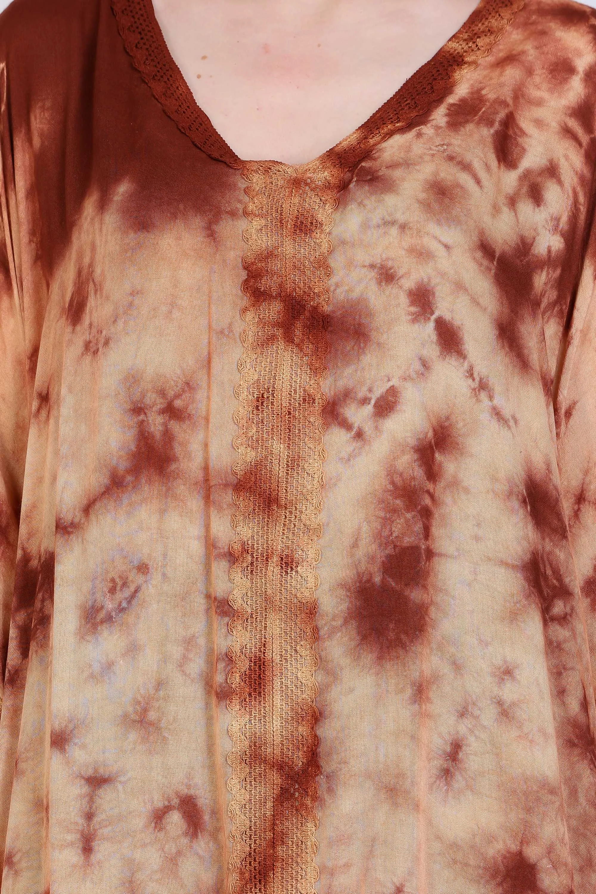 India Blue Women's Rayon Tye Dye Lace Tunic