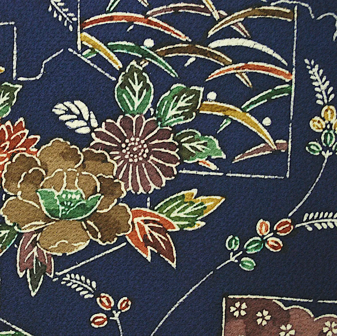 Indigo Bingata Chirimen Crepe Kimono Silk  7" x 57"   #4274