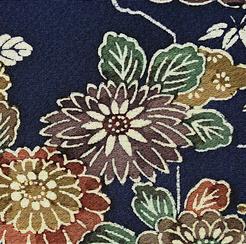 Indigo Bingata Chirimen Crepe Kimono Silk  7" x 57"   #4274