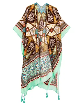 JC083374 Aqua-Multi Tassel-Accent Ethnic Kimono