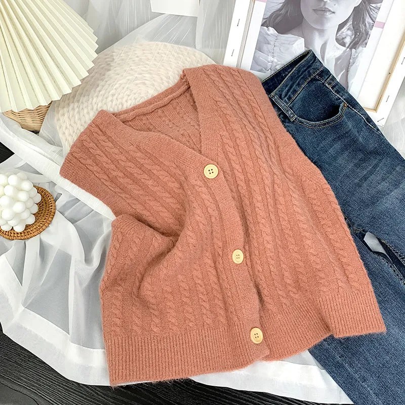 Korean Loose Japanese Knitted Vest Tank Top Women Cardigan Outdoor Tops Outerwear