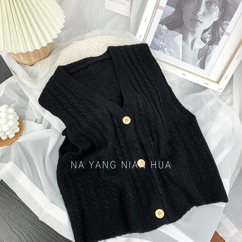 Korean Loose Japanese Knitted Vest Tank Top Women Cardigan Outdoor Tops Outerwear