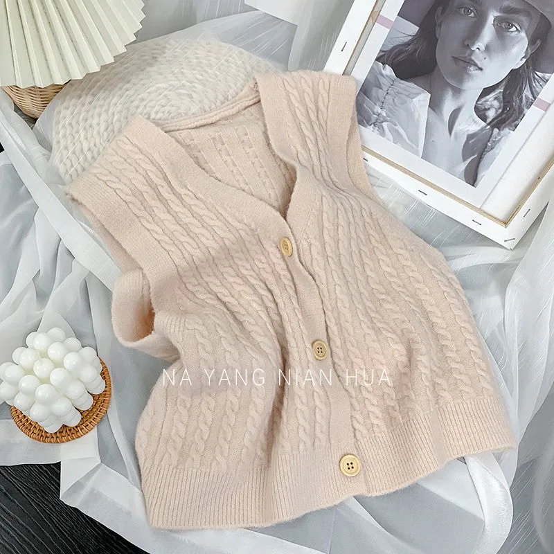 Korean Loose Japanese Knitted Vest Tank Top Women Cardigan Outdoor Tops Outerwear