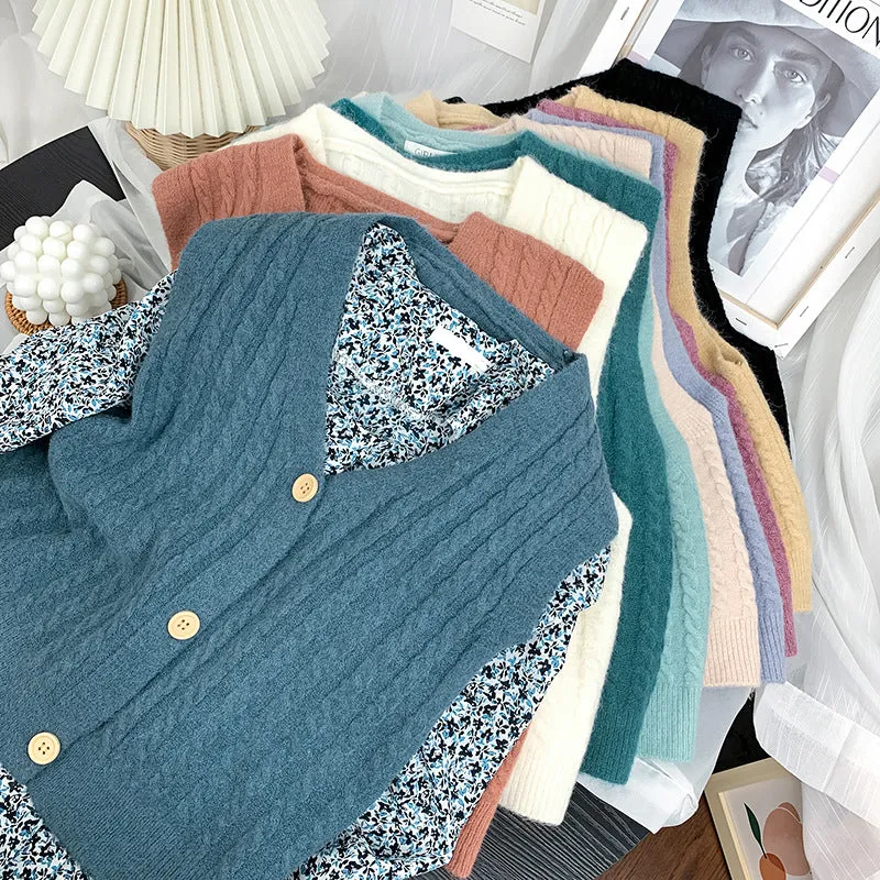 Korean Loose Japanese Knitted Vest Tank Top Women Cardigan Outdoor Tops Outerwear