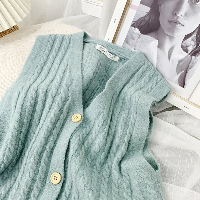 Korean Loose Japanese Knitted Vest Tank Top Women Cardigan Outdoor Tops Outerwear
