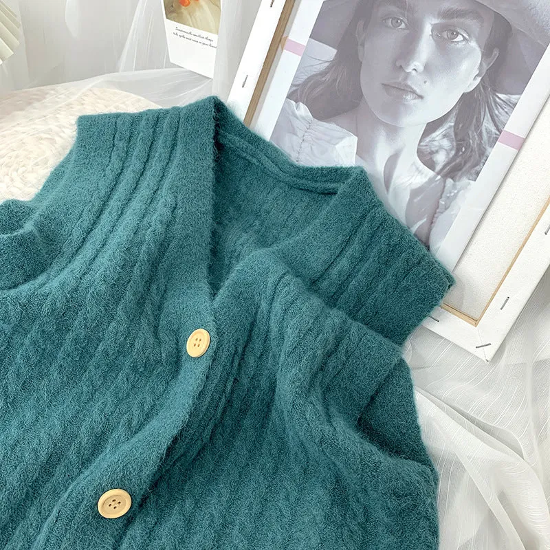 Korean Loose Japanese Knitted Vest Tank Top Women Cardigan Outdoor Tops Outerwear