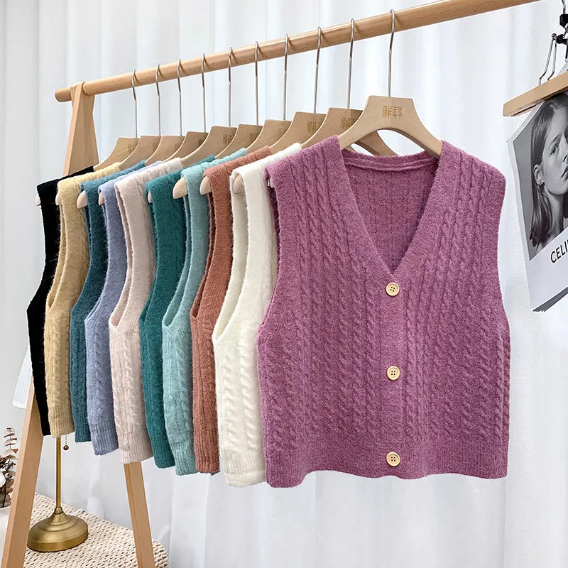 Korean Loose Japanese Knitted Vest Tank Top Women Cardigan Outdoor Tops Outerwear