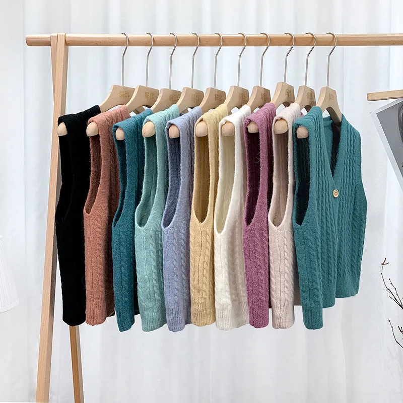 Korean Loose Japanese Knitted Vest Tank Top Women Cardigan Outdoor Tops Outerwear