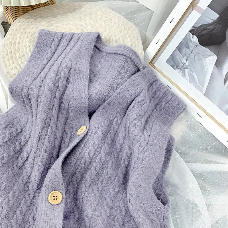 Korean Loose Japanese Knitted Vest Tank Top Women Cardigan Outdoor Tops Outerwear